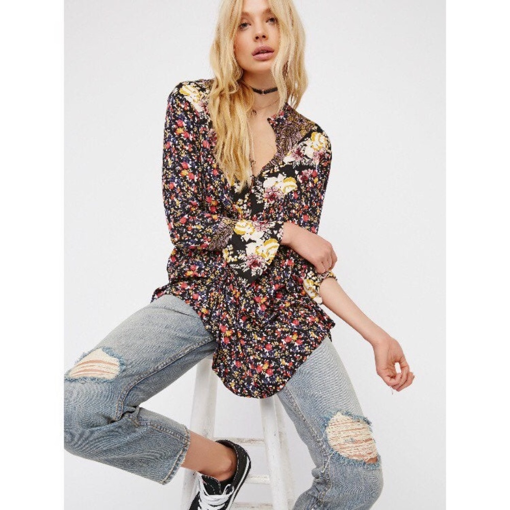 Free People Mini Tunic Floral Dress Long Sleeve